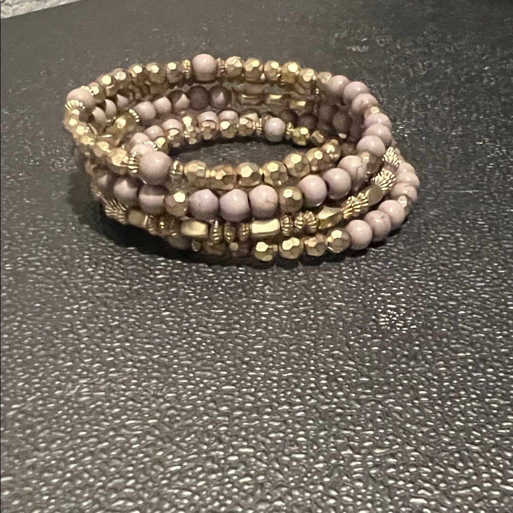 Gold and Purple Beaded Bracelet Set